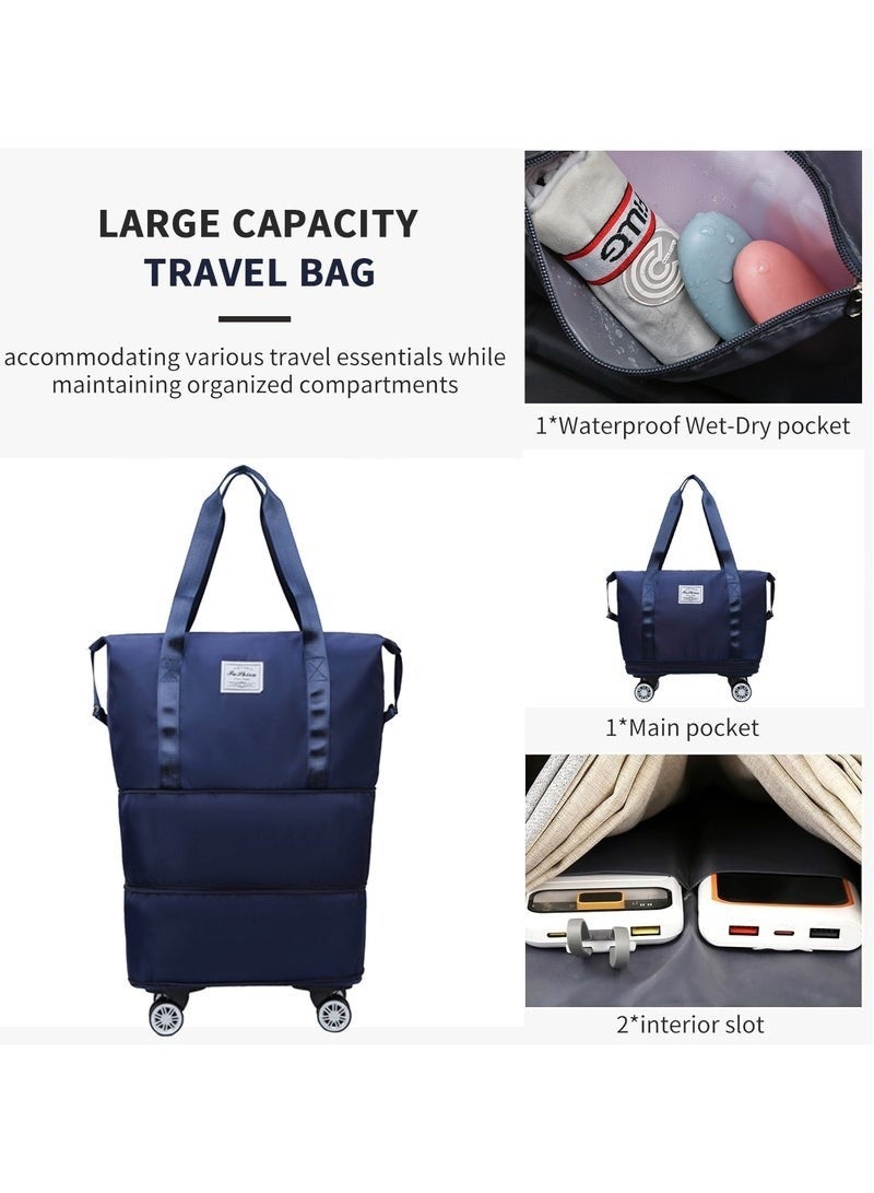 هونغ فو شنطة دفل بعجلات قابلة للطي والتوسيع للسفر – شنطة صغيرة للطي على المقعد السفلي، حقيبة سفر بعجلات للرحلات القصيرة وعطلات نهاية الأسبوع، قابلة للتوسيع من 18 لتر إلى 40 لتر، متعددة الاستخدام للسفر، الرياضة، التخييم، التسوق، خفيفة وعملية وسهلة الحمل، مزودة بعجلات دوارة 360° قابلة للإزالة، مصنوعة من خامات مقاومة للماء، مثالية للاستخدام المنزلي والاحترافي - Image 3